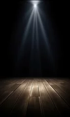 Rolgordijnen Empty dark stage with spotlight ad wooden floor © vectoraja