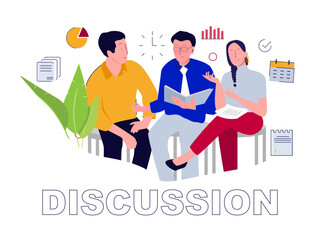 Discussion teamwork cooperation workplace brainstorming conversation interaction businessman and businesswoman