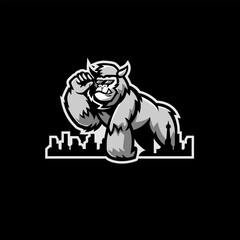 illustration of gorilla beast with skyline	
