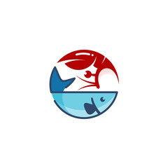 Simple Crab and fish logo template, seafood icon vector