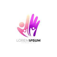 Hand logo with charity design illustration, kids icon, family logo