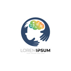 Children logo with brain design illustration, brain colorful