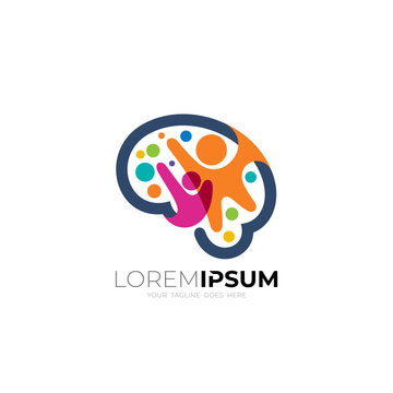 smart brain logo with people community design vector