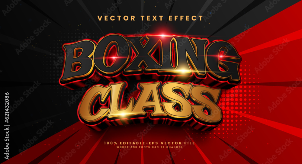 Poster boxing class editable vector text effect, with with a luxurious red color.