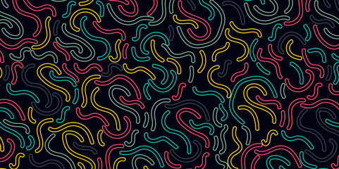 Sketched linear seamless pattern. Organic, natural abstract wallpaper. Minimalist design background. Freehand irregular curve lines motif print. Modern simple minimal ornament.