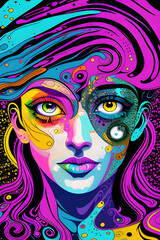 Psychedelic image of a woman's face. (AI-generated fictional illustration)