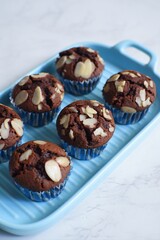 chocolate muffin in a plate 