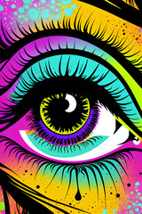 Psychedelic image of a woman's eyes. (AI-generated fictional illustration)
