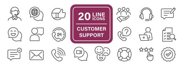 Customer support line icons. Editable stroke. For website marketing design, logo, app, template, ui, etc. Vector illustration. - obrazy, fototapety, plakaty