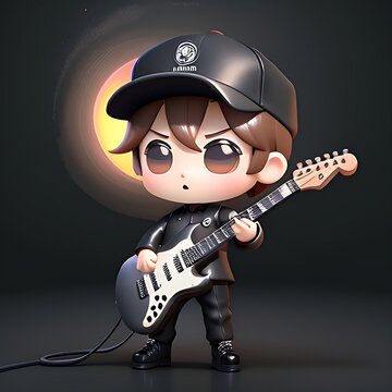 Cute boy playing  guitar