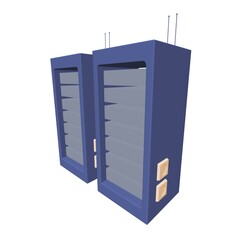 Data network server in cabinet. Diagnostic test in computer room technology communication computers and device concept. 3d render illustration.