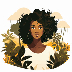 simple cartoon clipart black african american woman in nature white background
