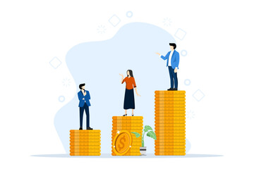Different income concept, different salary income difference isolated. Inequality, injustice, finance concept, unfair company. vector flat cartoon graphic design illustration - obrazy, fototapety, plakaty