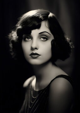 vintage 1920s actress headshot from golden age of cinema, black and white photo made with generative ai