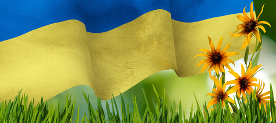 Fototapeta na wymiar flag of Ukraine waving in the wind and beautiful festive colors