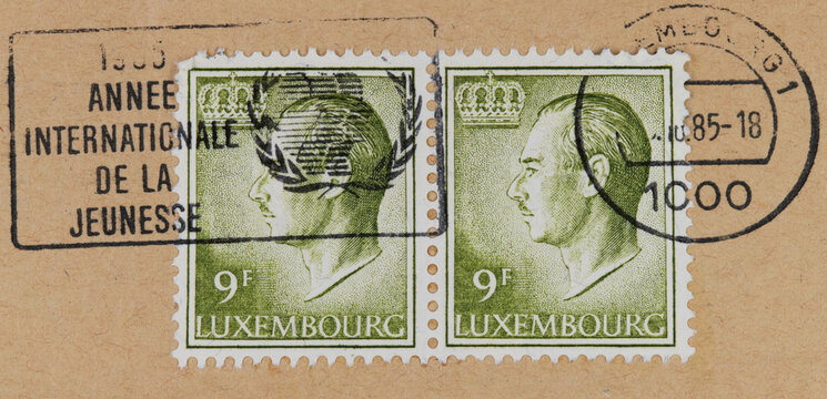 stamp vintage retro old used cancel green profile luxembourg slogan grün werbung stempel luxemburg krone crown anne internationale de la jeunesse gestempelt frankiert 9f