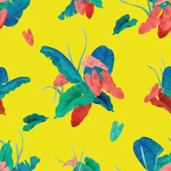 Foto op Plexiglas Colorful summer various tropical plants seamless pattern © momosama
