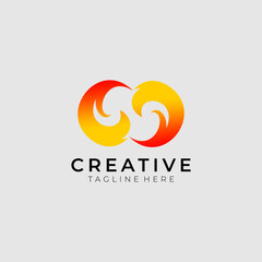 Abstract wave fire logo design template
