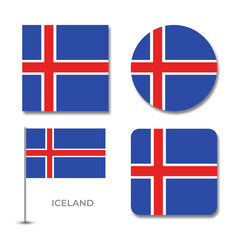 Obraz premium iceland flag set design illustration template file format png transparent, national flag set design template illustration vector design with shadow