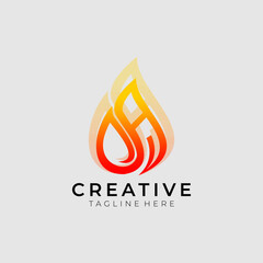Letter aA fire line logo design concept