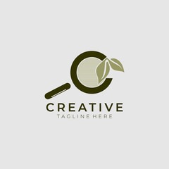magnifying glass with leaf logo design template