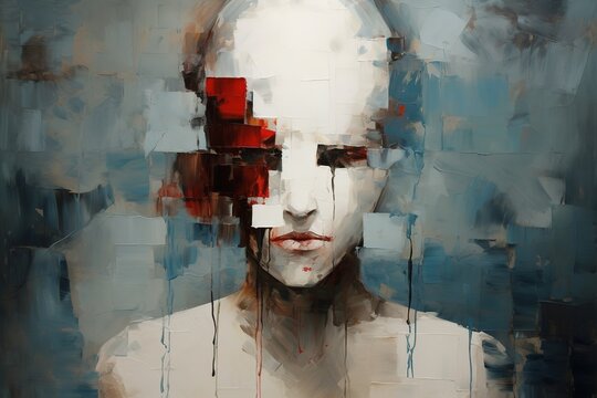 Abstract portrait of an unrecognizable faceless person, paint strokes. Mental health, emotion, feeling, state of mind, psychology art illustration