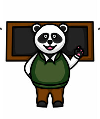 cartoon illustration of panda teaching in class