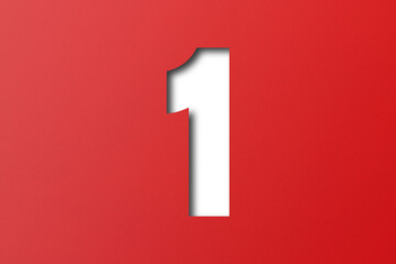 number cut paper 1 isolated red on transparent background