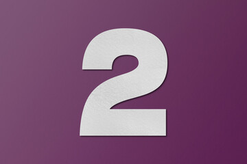 White paper type paper alphabet number 2 isolated on dark purple background.