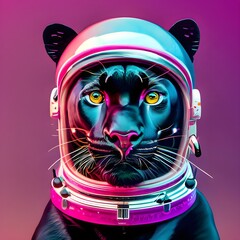 Wallpaper of a Panther in Astronot suit, jaguar, wildlife,animal