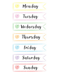 7 Days of the week, handwritten, Week concept, Set of Every Day, Calendar, schedule, symbol, icons flat design, and Vector illustration