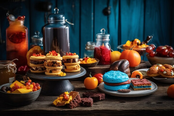 Fototapeta premium Fresh foods on wooden table, enticing and healthy desserts.