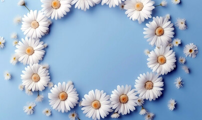 Obraz premium Flowers composition. Frame made of white daisies on blue background