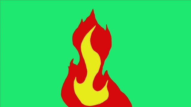 Cartoon animation of fire effect on green screen