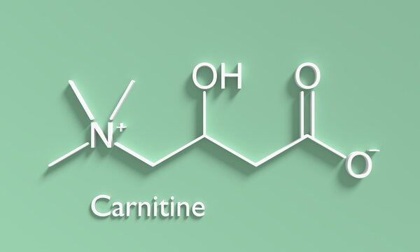 Carnitine food supplement molecule, chemical structure Skeletal formula of vitamin B11. 3D render.