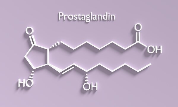 Chemical structure of Prostaglandin or Alprostadil. 3D render