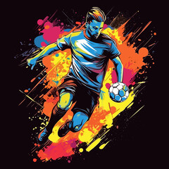Playing football a player, t-shirt design vector 
