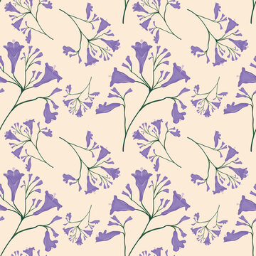 Hand drawn jacaranda floral seamless pattern