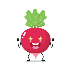 Cute excited radish character. Funny electrifying radish cartoon emoticon in flat style. vegetable emoji vector illustration