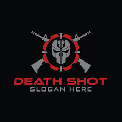 Tactical Target Skull Shoot Rifle military Gear design armory squadrone team in circle logo template