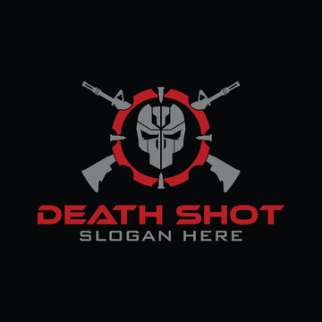 Tactical Target Skull Shoot Rifle military Gear design armory squadrone team in circle logo template