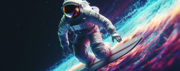 astronaut surfing in space