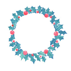 Holly leaves with berry wreath watercolor illustration for decoration on Christmas decorative.