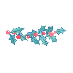 Holly leaves with berry border watercolor illustration for decoration on Christmas decorative.