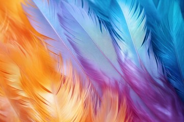 Abstract colorful bright feather closeup. Generative AI. High quality photo