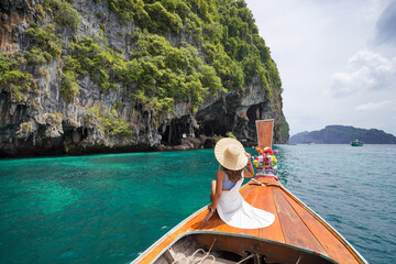 Woman on boat in the sea