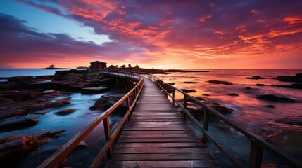 Obraz premium Pier Tranquility Colorful Skies Embracing Sunset/Sunrise