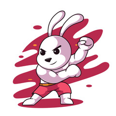 Punchy bunny cartoon mascot vector illustration, icon and sticker clothing purpose 