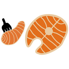 Cute orange salmon slice icon
