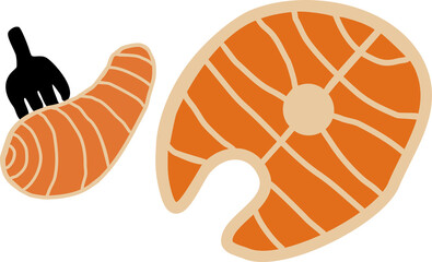 Cute orange salmon slice icon
